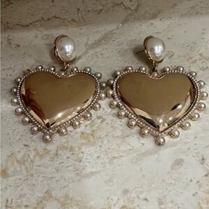 Pearl Heart Earrings, Gold